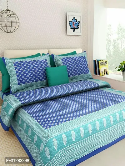 Comfortable Cotton Jaipuri Printed Double Bedsheet with 2 Pillow Covers-thumb0