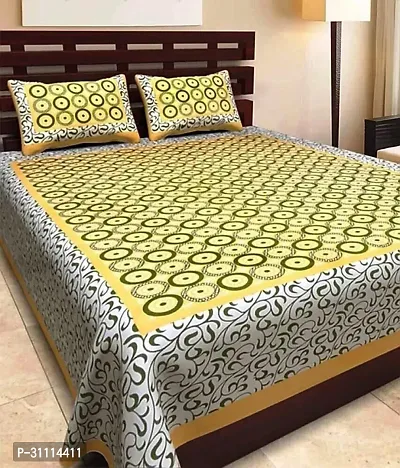 Comfortable Cotton Jaipuri Printed Double Bedsheet with Two Pillow Covers-thumb0