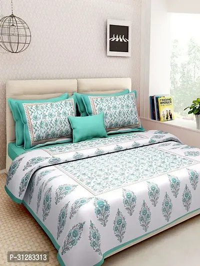 Comfortable Cotton Jaipuri Printed Double Bedsheet with 2 Pillow Covers-thumb0