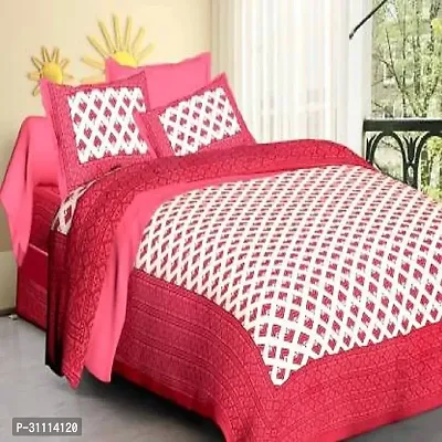 Comfortable Cotton Jaipuri Printed Double Bedsheet with Two Pillow Covers-thumb0