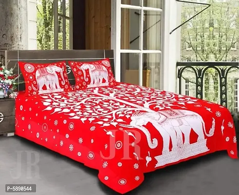 Beautiful Printed Cotton Double Bedsheet with 2 Pillowcovers
