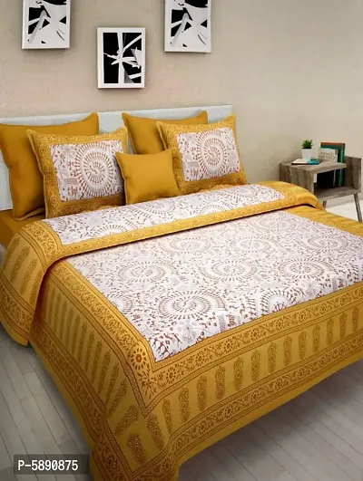 Comfortable Cotton Printed Double Bedsheet with Two Pillow Covers