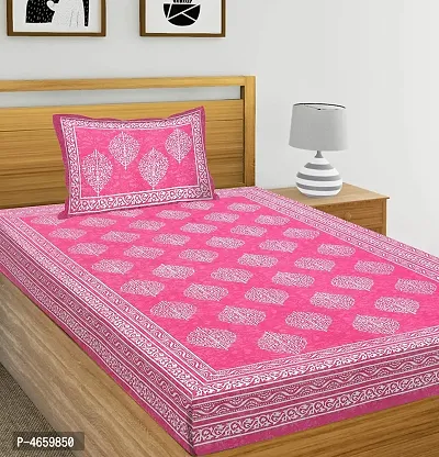 Beautiful Multicoloured Cotton Printed Single Bedsheet with Singlw Pillow Cover-thumb0