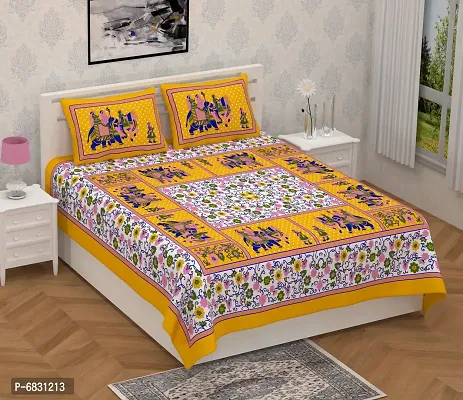 Elegant  Cotton Printed Double Bedsheet With Pillow Covers-thumb0