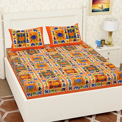 Indian Motifs Printed Cotton Queen Size Bedsheets