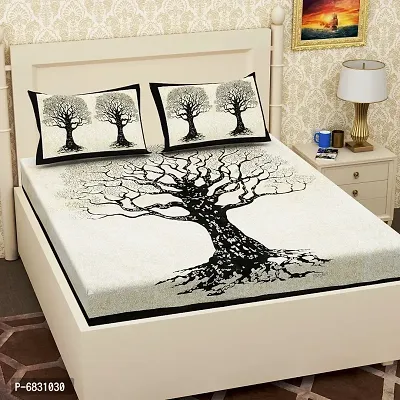 Elegant  Cotton Printed Double Bedsheet With Pillow Covers-thumb0