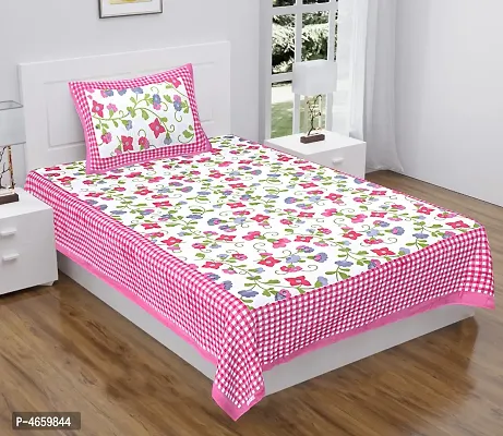 Beautiful Multicoloured Cotton Printed Single Bedsheet with Singlw Pillow Cover