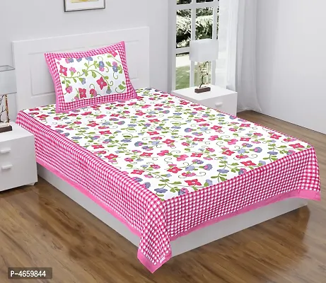 Beautiful Multicoloured Cotton Printed Single Bedsheet with Singlw Pillow Cover-thumb0