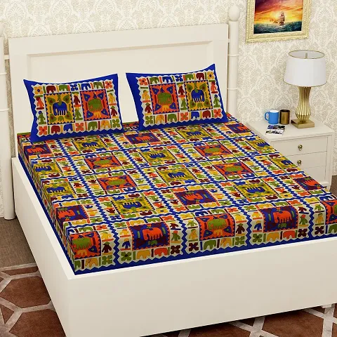 Cotton Ethnic Printed Double Bedsheet with 2 Pillow Covers