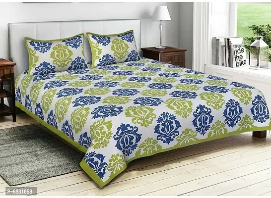 Elegant  Cotton Printed Double Bedsheet With Pillow Covers-thumb0