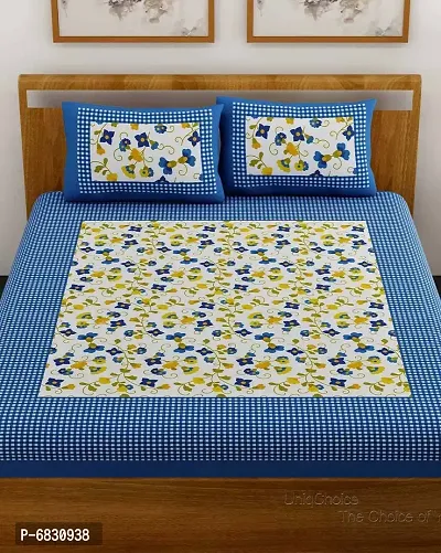 Elegant  Cotton Printed Double Bedsheet With Pillow Covers-thumb2