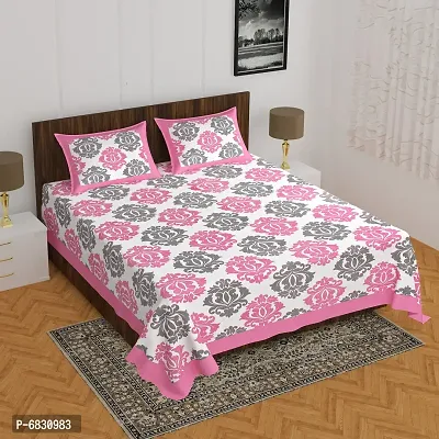 Elegant  Cotton Printed Double Bedsheet With Pillow Covers