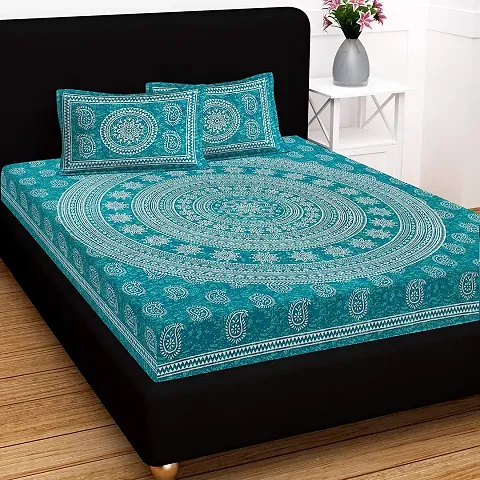 Cotton Ethnic Printed Double Bedsheet with 2 Pillow Cover