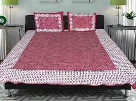 Elegant  Cotton Printed Double Bedsheet With Pillow Covers-thumb2