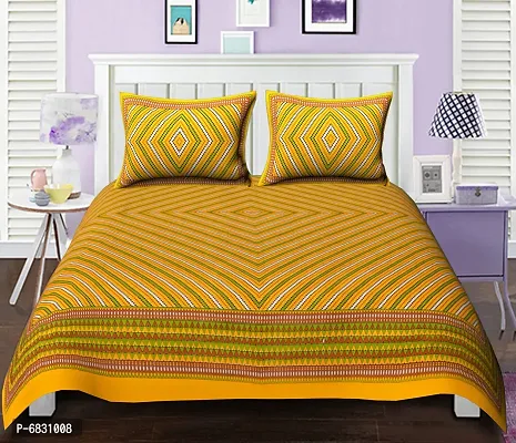 Elegant  Cotton Printed Double Bedsheet With Pillow Covers-thumb2