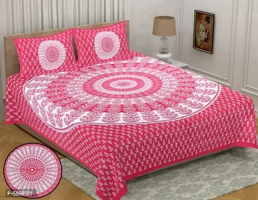 Beautiful Printed Cotton Double Bedsheet with 2 Pillowcovers-thumb0