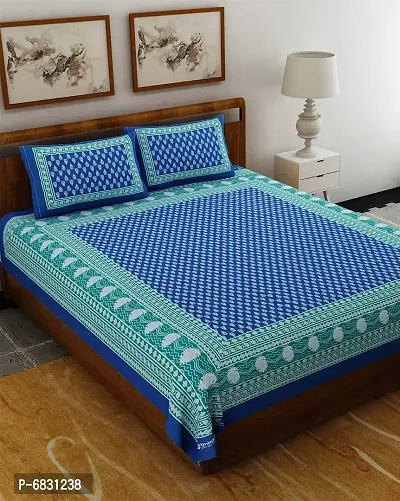 Elegant  Cotton Printed Double Bedsheet With Pillow Covers