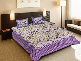 Elegant  Cotton Printed Double Bedsheet With Pillow Covers-thumb1