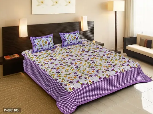 Elegant  Cotton Printed Double Bedsheet With Pillow Covers-thumb2