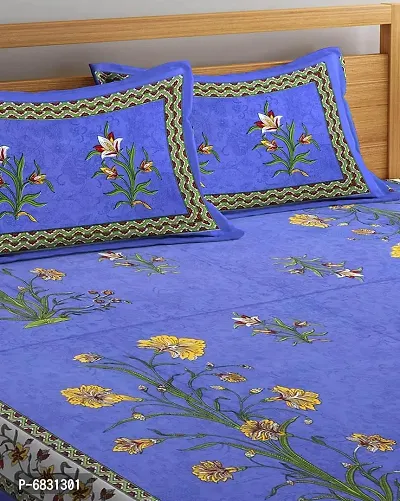 Elegant  Cotton Printed Double Bedsheet With Pillow Covers-thumb3