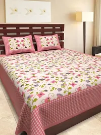 Elegant  Cotton Printed Double Bedsheet With Pillow Covers-thumb1