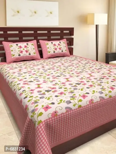 Elegant  Cotton Printed Double Bedsheet With Pillow Covers-thumb2