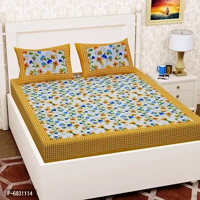 Elegant  Cotton Printed Double Bedsheet With Pillow Covers-thumb0