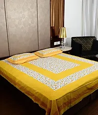 Elegant  Cotton Printed Double Bedsheet With Pillow Covers-thumb1