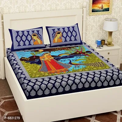 Elegant  Cotton Printed Double Bedsheet With Pillow Covers-thumb0