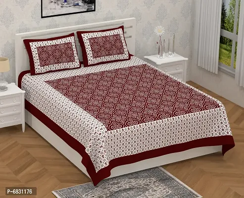 Elegant  Cotton Printed Double Bedsheet With Pillow Covers-thumb0