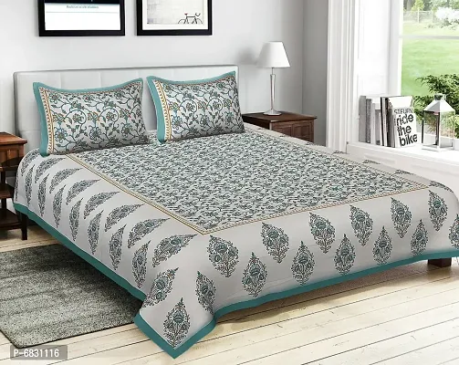 Elegant  Cotton Printed Double Bedsheet With Pillow Covers-thumb0