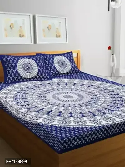 Sanganeri Printed Double Bedsheet With 2 Pillow-thumb0