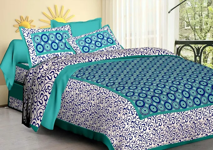 Jaipur Cotton Printed Double Bedsheet with 2 Pillow Covers