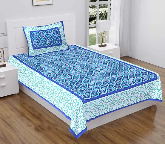 Printed Cotton Single Bedsheets with a Pillow Cover