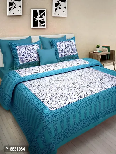 Elegant  Cotton Printed Double Bedsheet With Pillow Covers