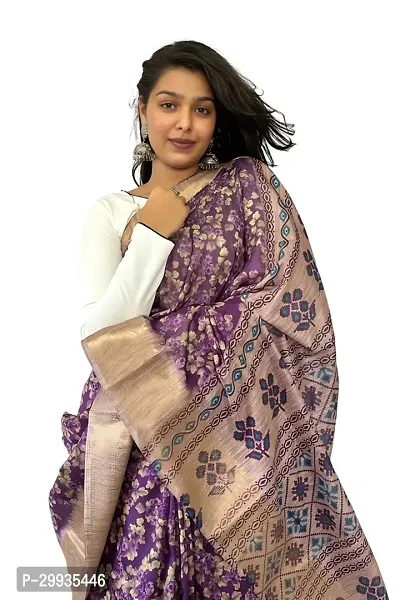 Stylish Purple Silk Blend Printed Saree with Blouse piece For Women-thumb5