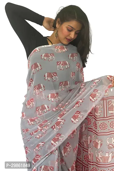 Stylish Georgette Grey Printed Saree With Blouse Piece For Women-thumb5