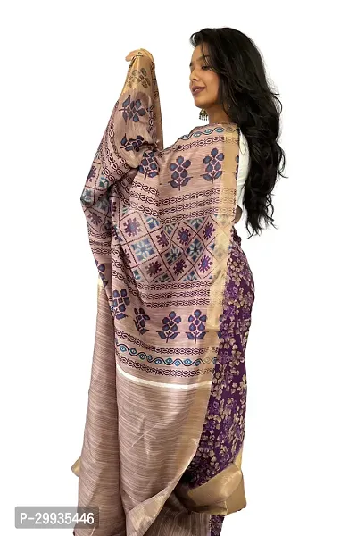 Stylish Purple Silk Blend Printed Saree with Blouse piece For Women-thumb4