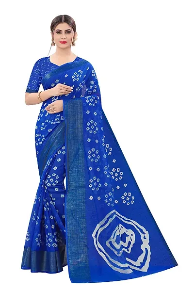 Attractive Cotton Blend Printed Bandhani Saree with Blouse piece