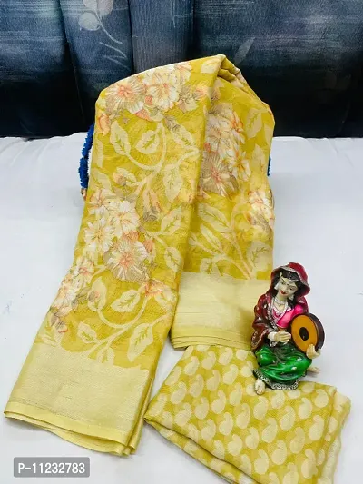 WOMANS PRINTED BRASSO SAREE WITH BLOUSE PIECE-thumb0