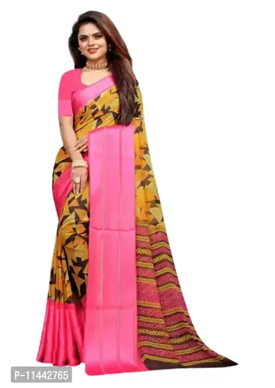 WOMANS PRINTED Satin Patta SAREE WITH BLOUSE PIECE-thumb0