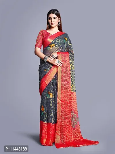 WOMANS PRINTED BRASSO SAREE WITH BLOUSE PIECE