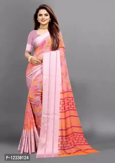 Georgette Satin Patta Printed Saree With Unstitched Blouse Piece