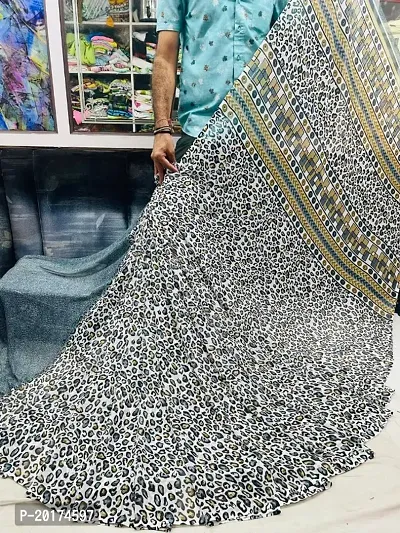 WOMANS PRINTED GEORGETTE SAREE WITH BLOUSE PIECE