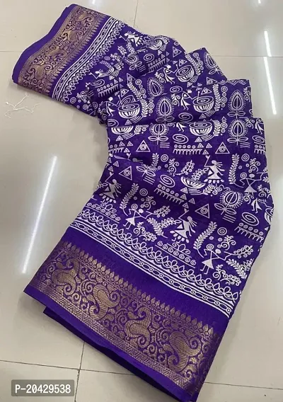 WOMANS PRINTED DOLA SILK  SAREE WITH BLOUSE PIECE