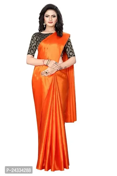 Clasic Satin Solid Saree With Blouse Piece For Women