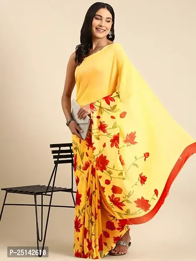 WOMANS PRINTED GEORGETTE SAREE WITH BLOUSE PIECE-thumb0