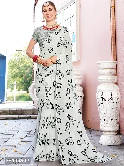 WOMANS PRINTED GEORGETTE SAREE WITH BLOUSE PIECE