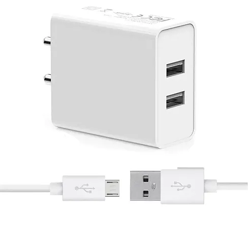 GoSale Dual USB Port Charger for Samsung Galaxy A6 Plus Charger Original Adapter Like Wall Charger | Mobile Fast Charger | Android USB Charger With 1 Meter Micro USB Charging Data Cable (3.4 Amp, ED5, White)