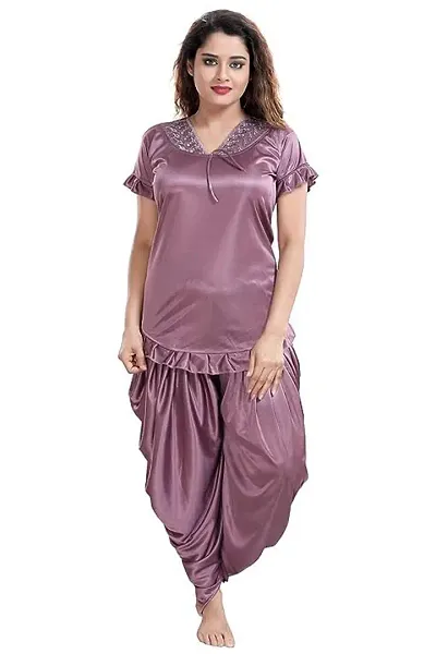 FOXBOOM Patiyala Top and Pyjama Set Ladies Night Wear Suit Silk Satin Night Suit Nightdress for Women and Girls